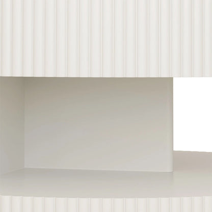 Double Layer Round Coffee Table Modern Center Table Vertical Striped Coffee Table with Storage Space, for Living Room