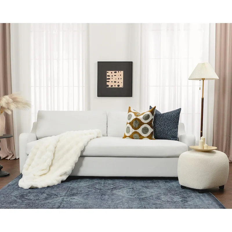 KINWELL 3-Seater Linen Upholstered Deep Seat Sofa with Flippable Cushions, 90 W