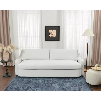 KINWELL 3-Seater Linen Upholstered Deep Seat Sofa with Flippable Cushions, 90 W