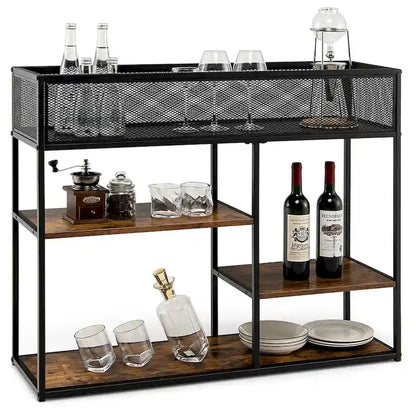 Gymax 4-Tier Console Table w/ Wire Basket Narrow Sofa Table w/ shelf