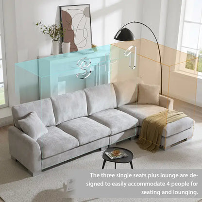 119  Chenille L-Shaped Sectional Sofa with Chaise Lounge and 2 Pillows