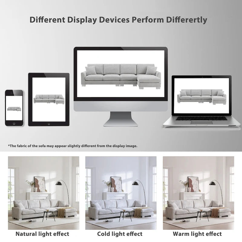 119  Chenille L-Shaped Sectional Sofa with Chaise Lounge and 2 Pillows