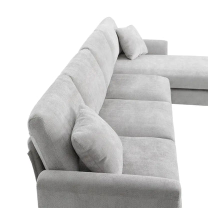 119  Chenille L-Shaped Sectional Sofa with Chaise Lounge and 2 Pillows