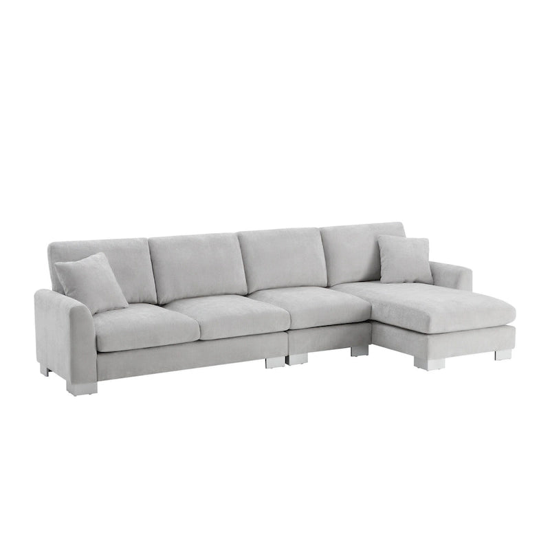 119  Chenille L-Shaped Sectional Sofa with Chaise Lounge and 2 Pillows