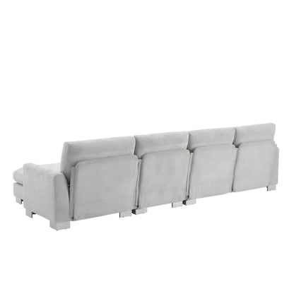 119  Chenille L-Shaped Sectional Sofa with Chaise Lounge and 2 Pillows