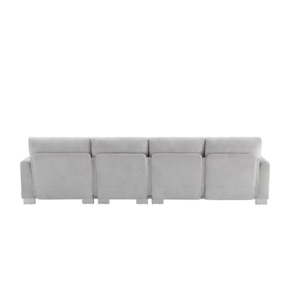 119  Chenille L-Shaped Sectional Sofa with Chaise Lounge and 2 Pillows