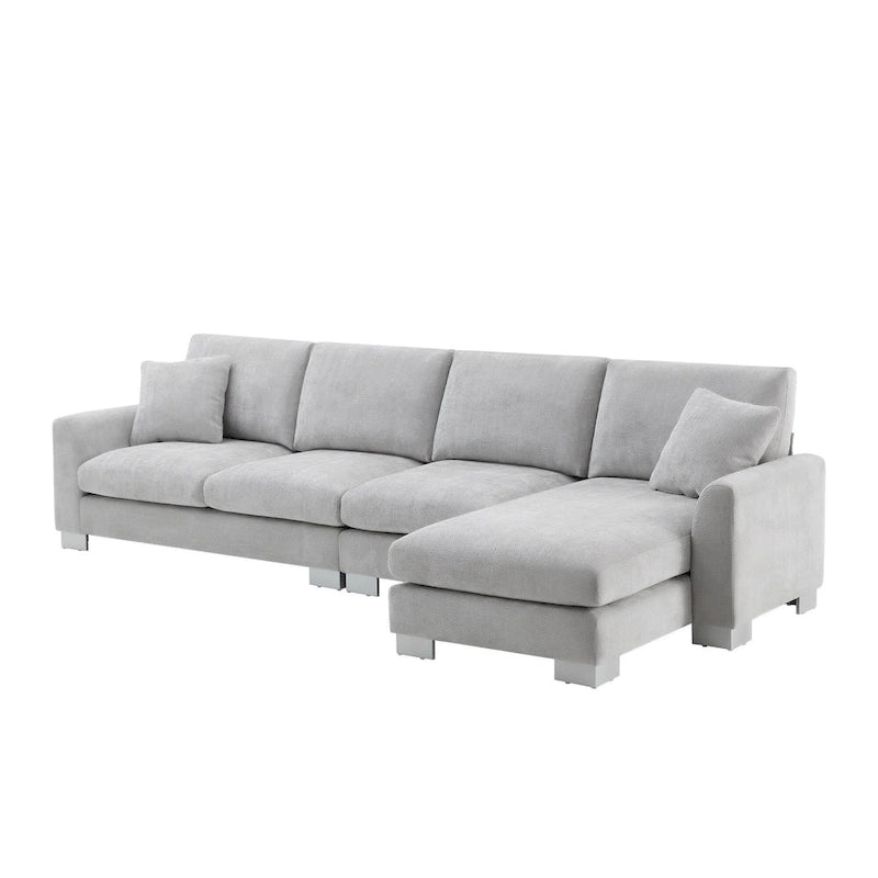 119  Chenille L-Shaped Sectional Sofa with Chaise Lounge and 2 Pillows