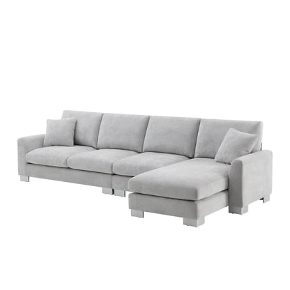 119  Chenille L-Shaped Sectional Sofa with Chaise Lounge and 2 Pillows