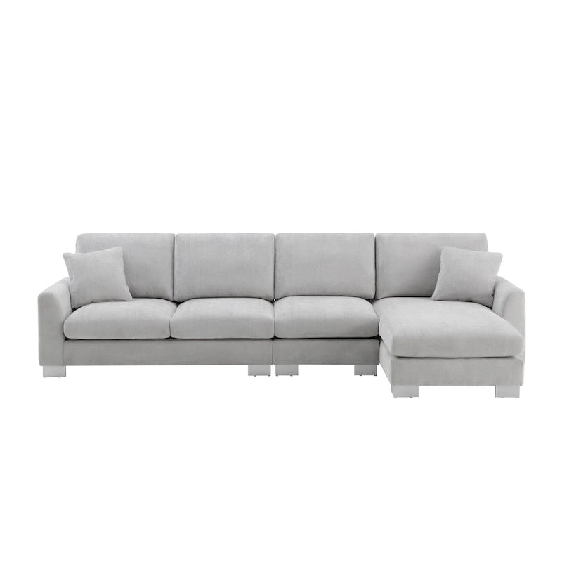 119  Chenille L-Shaped Sectional Sofa with Chaise Lounge and 2 Pillows