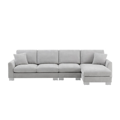 119  Chenille L-Shaped Sectional Sofa with Chaise Lounge and 2 Pillows