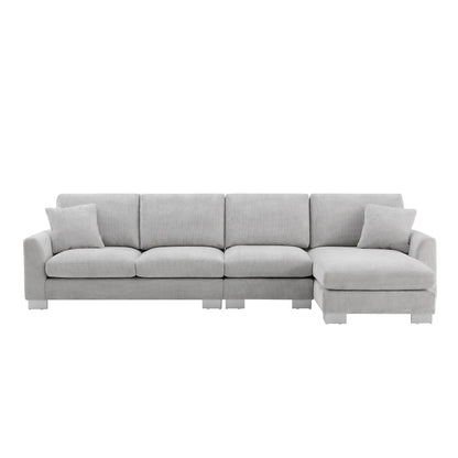 119  Chenille L-Shaped Sectional Sofa with Chaise Lounge and 2 Pillows