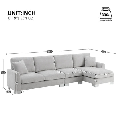 119  Chenille L-Shaped Sectional Sofa with Chaise Lounge and 2 Pillows