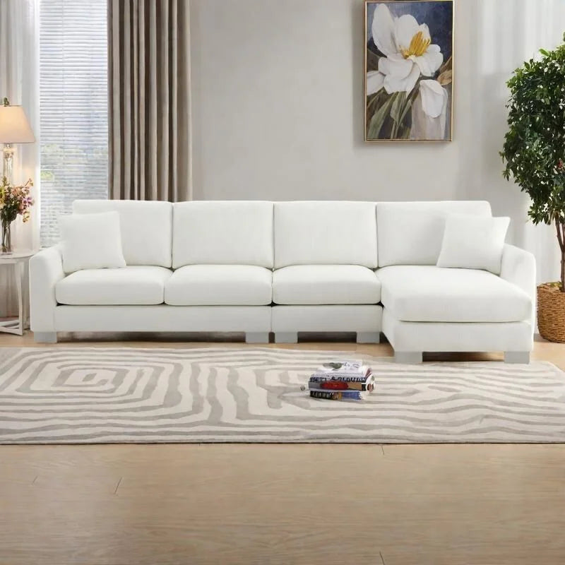 119  Chenille L-Shaped Sectional Sofa with Chaise Lounge and 2 Pillows