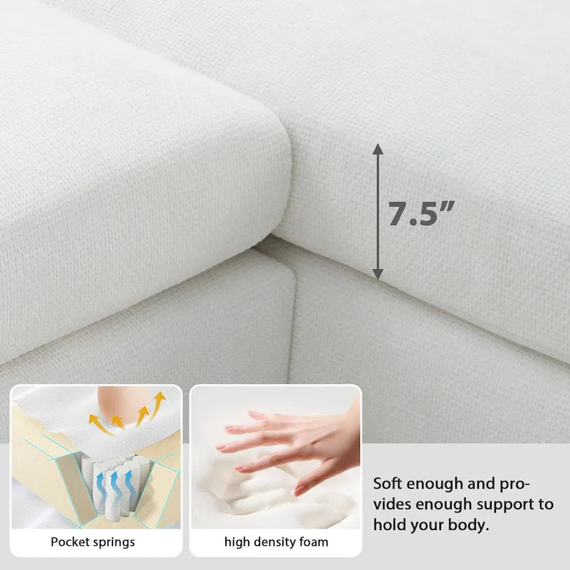 119  Chenille L-Shaped Sectional Sofa with Chaise Lounge and 2 Pillows