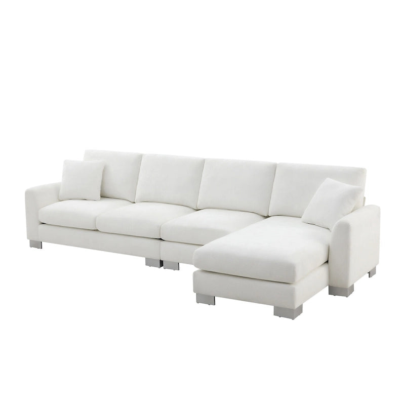 119  Chenille L-Shaped Sectional Sofa with Chaise Lounge and 2 Pillows