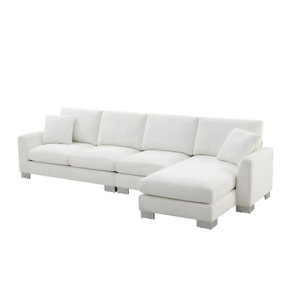 119  Chenille L-Shaped Sectional Sofa with Chaise Lounge and 2 Pillows
