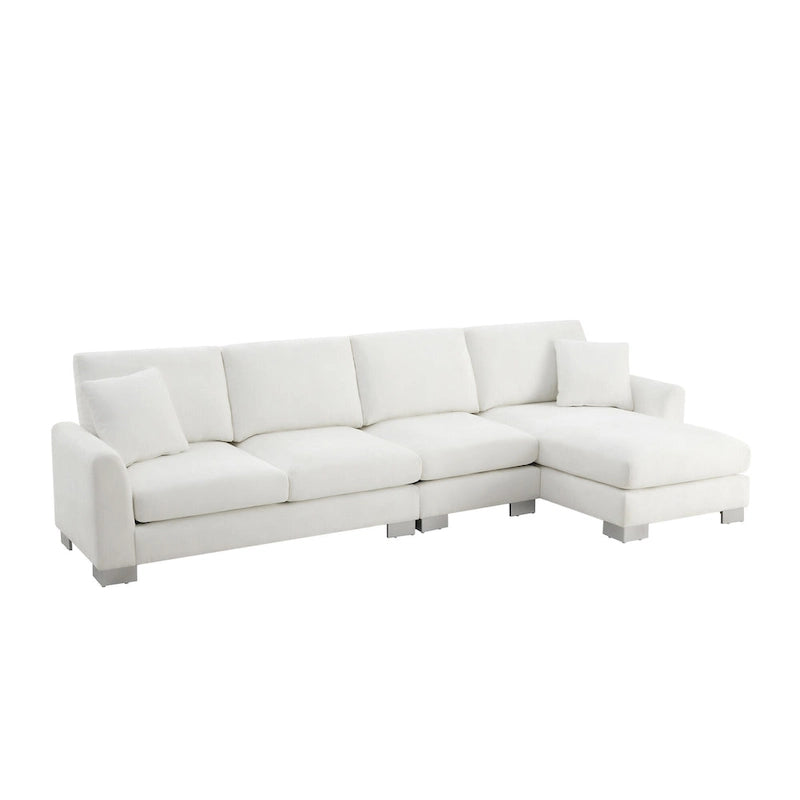 119  Chenille L-Shaped Sectional Sofa with Chaise Lounge and 2 Pillows