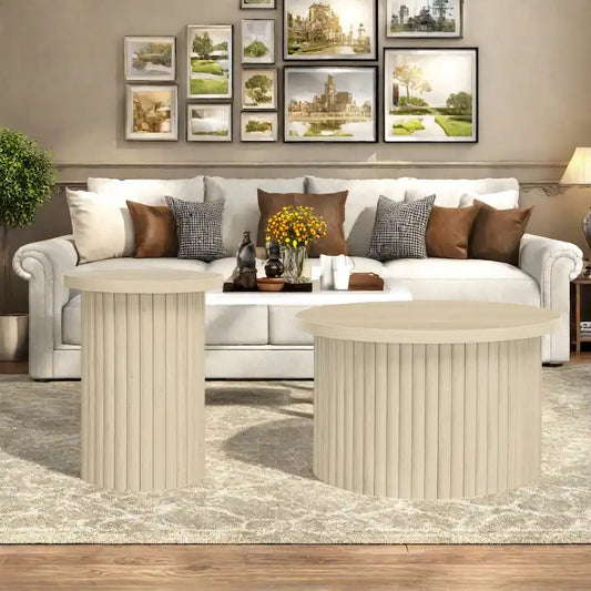MDF Coffee Table Set with Vertical Slatted Legs, Non-Slip Pads, and Versatile Combination Design