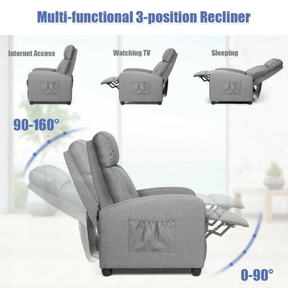 Gymax Massage Recliner Chair Single Sofa Padded Seat w/ Footrest