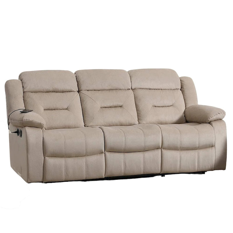 Niko Manual Recliner Sofa, Plush Beige Velvet, Solid Wood, 83 Inch