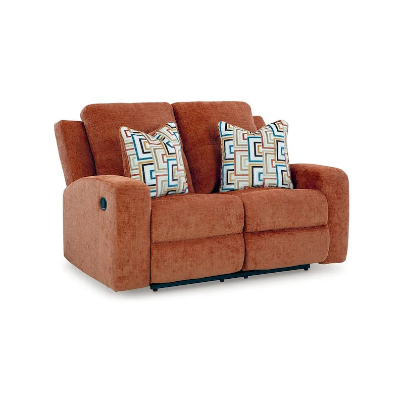 Genna Manual Recliner Loveseat, Orange Polyester, 2 Pillow 64 Inch