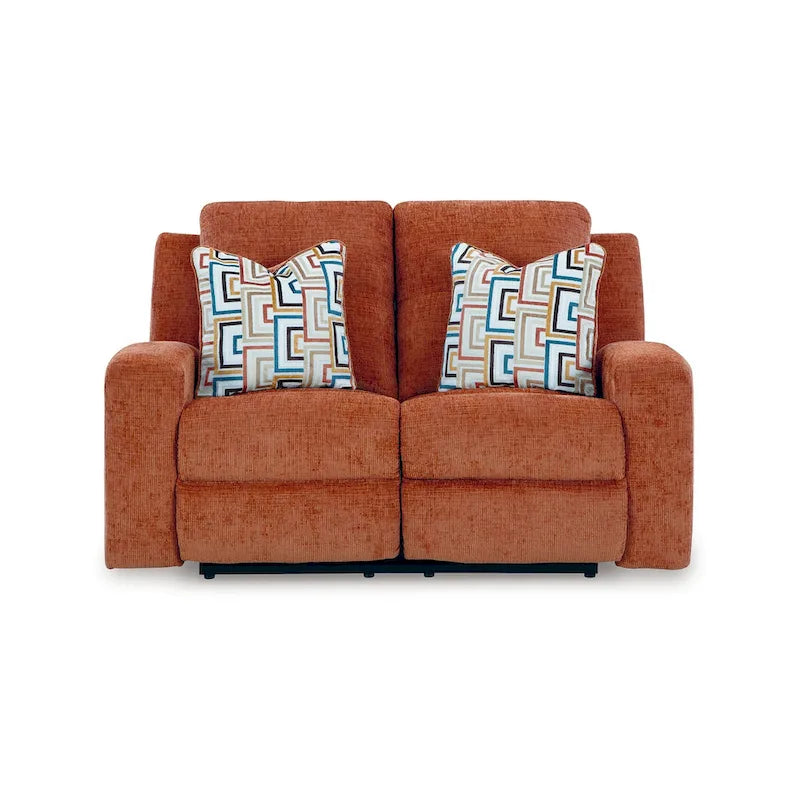 Genna Manual Recliner Loveseat, Orange Polyester, 2 Pillow 64 Inch