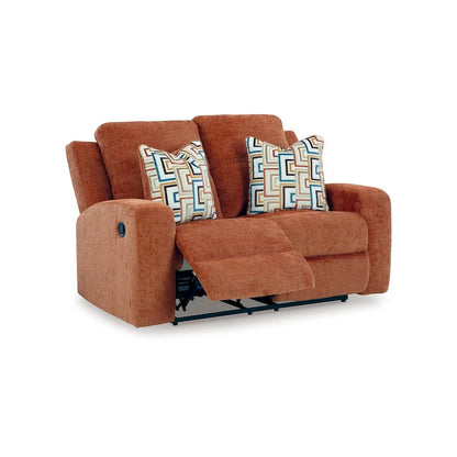 Genna Manual Recliner Loveseat, Orange Polyester, 2 Pillow 64 Inch
