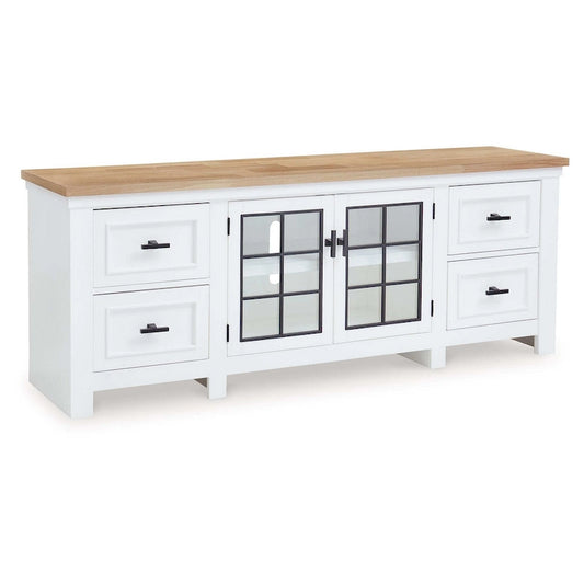 Bryn TV Media Console, 4 Drawers, 2 Door, White Hardwood, 74 Inch