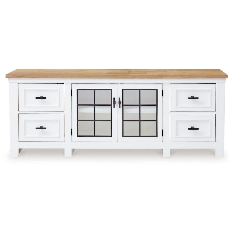 Bryn TV Media Console, 4 Drawers, 2 Door, White Hardwood, 74 Inch