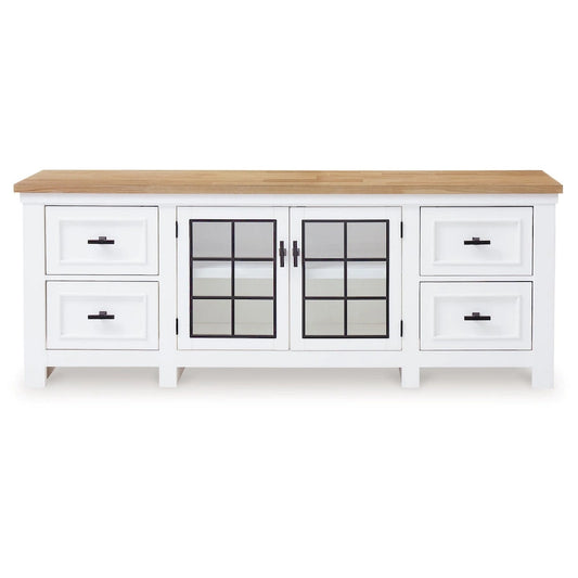 Bryn TV Media Console, 4 Drawers, 2 Door, White Hardwood, 74 Inch