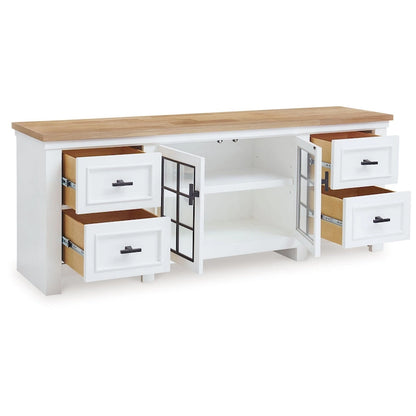 Bryn TV Media Console, 4 Drawers, 2 Door, White Hardwood, 74 Inch