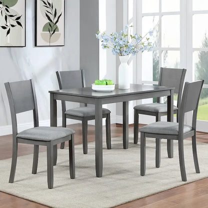 5 Pcs Kitchen Dining Table and Chair Set, Rectangular Wooden Dining Table with 4 Upholstered High Back Chairs and 1 Bench