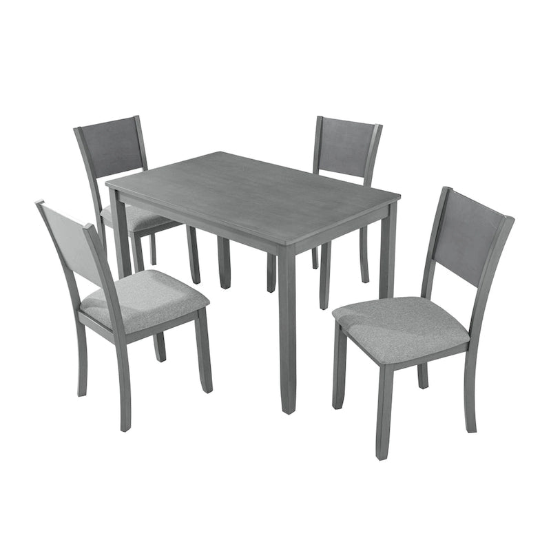 5 Pcs Kitchen Dining Table and Chair Set, Rectangular Wooden Dining Table with 4 Upholstered High Back Chairs and 1 Bench