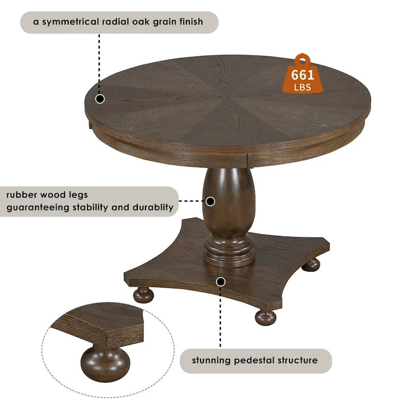 5 Piece Dining Table Set, Solid Wood Kitchen Dining Room Table Set with Round Dining Table and 4 Upholstered Chairs