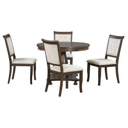 5 Piece Dining Table Set, Solid Wood Kitchen Dining Room Table Set with Round Dining Table and 4 Upholstered Chairs