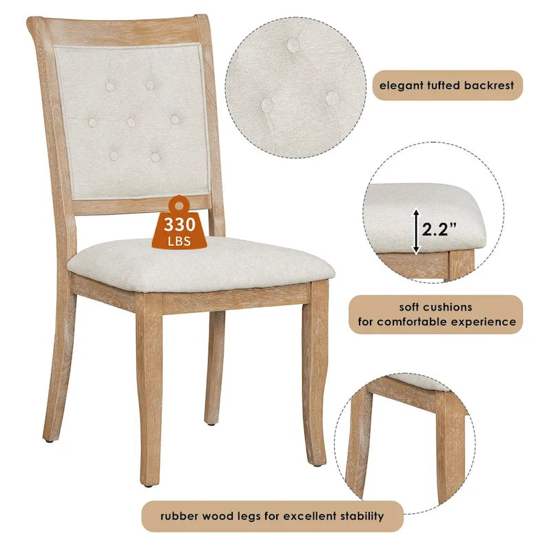 5 Piece Dining Table Set, Solid Wood Kitchen Dining Room Table Set with Round Dining Table and 4 Upholstered Chairs