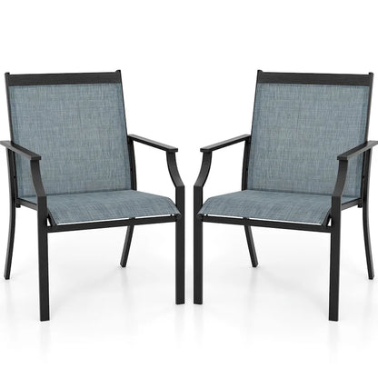 Gymax Set of 2 Patio Dining Chairs Outdoor Armchairs w/ Sturdy Metal