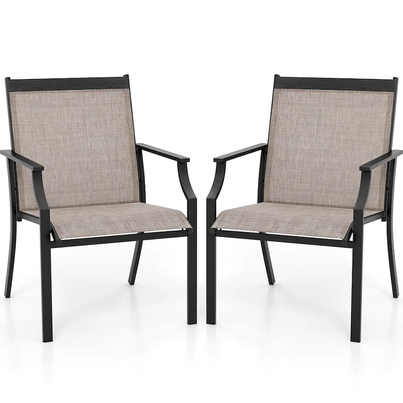Gymax Set of 2 Patio Dining Chairs Outdoor Armchairs w/ Sturdy Metal