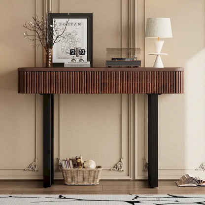 Modern Solid Wood Entryway Console Table with Fluted Design & Storage