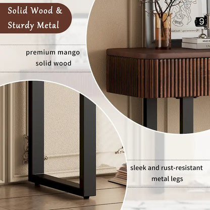 Modern Solid Wood Entryway Console Table with Fluted Design & Storage
