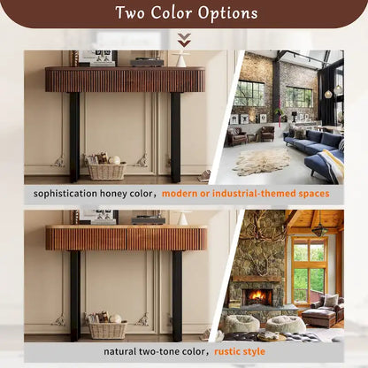 Modern Solid Wood Entryway Console Table with Fluted Design & Storage