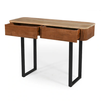 Modern Solid Wood Entryway Console Table with Fluted Design & Storage