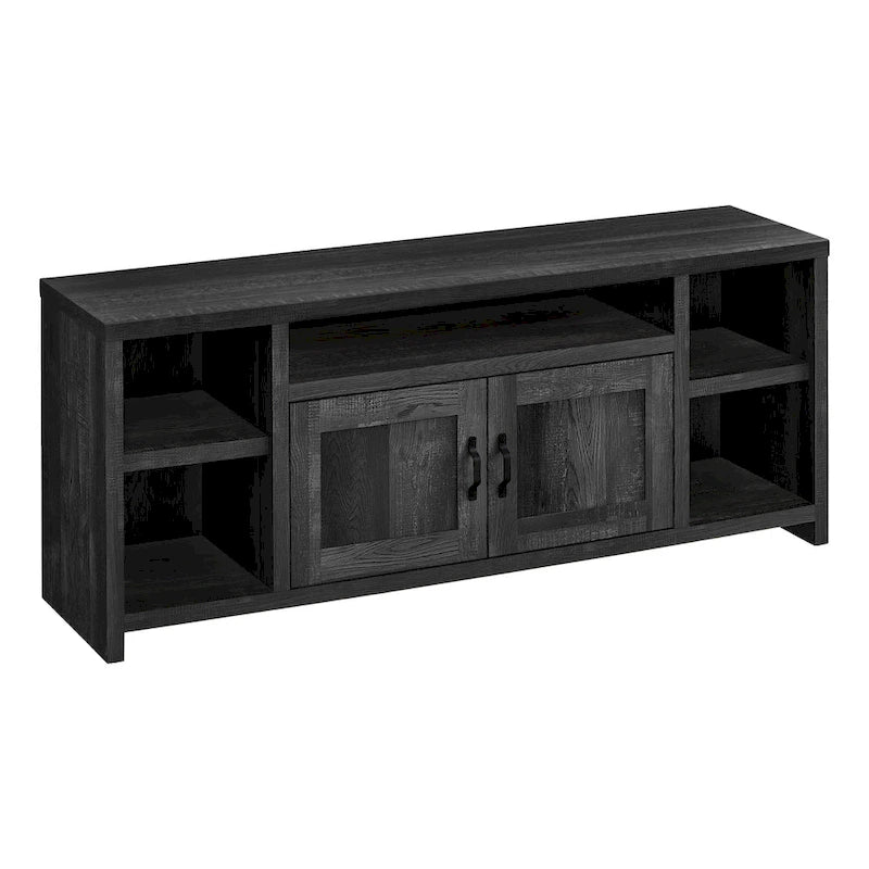 Modern Reclaimed Black TV Stand for 55  TVs with Cabinets and Shelving Wood Entertainment Unit - 23.75H x 59W x 15.5D