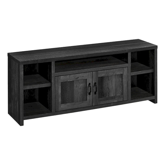 Modern Reclaimed Black TV Stand for 55  TVs with Cabinets and Shelving Wood Entertainment Unit - 23.75H x 59W x 15.5D