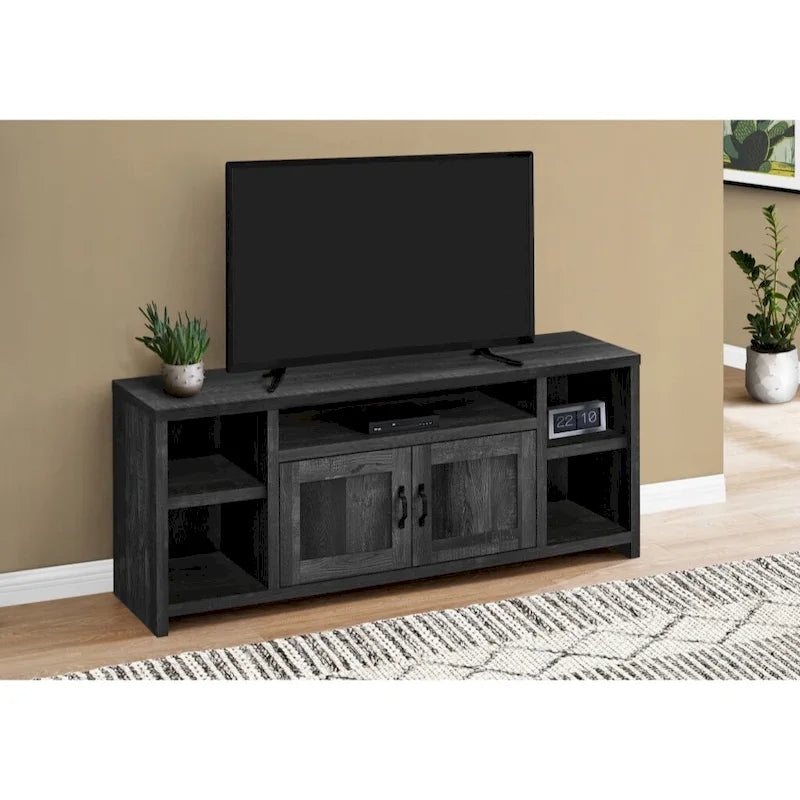 Modern Reclaimed Black TV Stand for 55  TVs with Cabinets and Shelving Wood Entertainment Unit - 23.75H x 59W x 15.5D