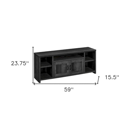 Modern Reclaimed Black TV Stand for 55  TVs with Cabinets and Shelving Wood Entertainment Unit - 23.75H x 59W x 15.5D