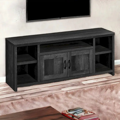 Modern Reclaimed Black TV Stand for 55  TVs with Cabinets and Shelving Wood Entertainment Unit - 23.75H x 59W x 15.5D