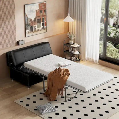 Roomfitters Twin Size Folding Ottoman Sleeper Bed with Mattress, Compact Convertible Guest Bed for Living Room