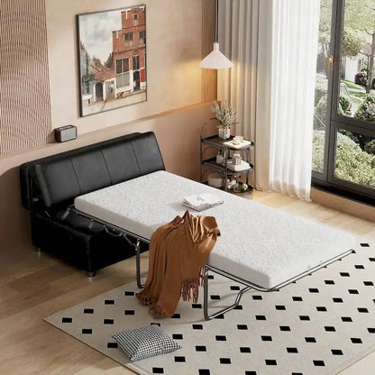 Roomfitters Twin Size Folding Ottoman Sleeper Bed with Mattress, Compact Convertible Guest Bed for Living Room