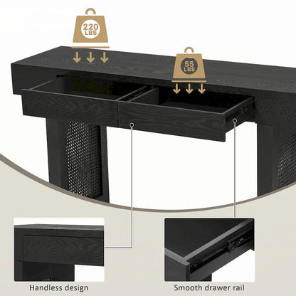 Narrow Console Table with Rattan Accent(Antique Black)